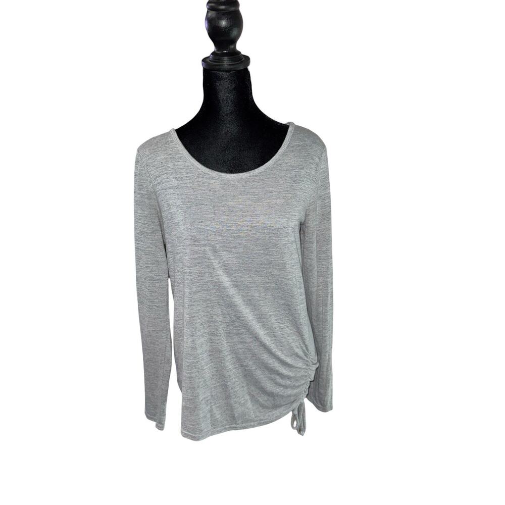 Apt 9 Women's M Gray Ruched Side Long Sleeve Scoop Neck Top Casual Career